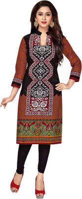 

Party Wear Dresses Cotton Printed Kurti Fabric(Un-stitched), Black;brown