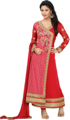

Party Wear Dresses Georgette Embroidered Semi-stitched Salwar Suit Dupatta Material, Red