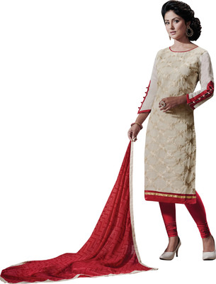 

Jiya Chanderi Self Design, Embroidered Salwar Suit Dupatta Material(Un-stitched), Beige;red