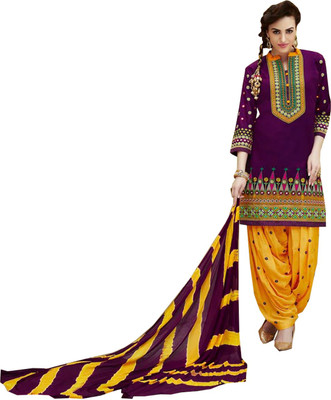 

Matarani Cotton Embroidered Salwar Suit Dupatta Material(Un-stitched), Purple