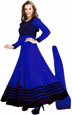 

V And V Shop Georgette Embroidered Semi-stitched Salwar Suit Dupatta Material, Blue