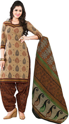 

Javuli Cotton Printed Salwar Suit Dupatta Material(Un-stitched), Brown