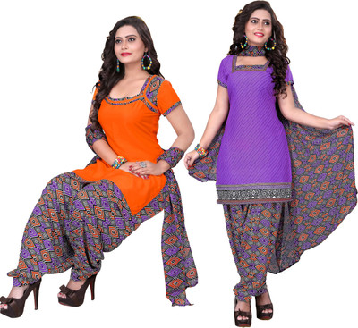 

Jiya Crepe Self Design, Printed Salwar Suit Dupatta Material(Un-stitched), Multicolor;orange;purple