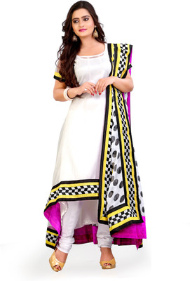 

Parishi Fashion Satin Embroidered Semi-stitched Salwar Suit Dupatta Material, White