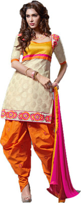 

Party Wear Dresses Chanderi Embroidered Semi-stitched Salwar Suit Dupatta Material, Multicolor