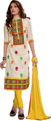 

V And V Shop Chanderi Embroidered Salwar Suit Dupatta Material(Un-stitched), White;yellow