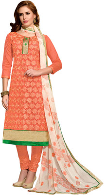 

Khushali Chanderi Self Design, Embroidered Salwar Suit Dupatta Material(Un-stitched), Orange