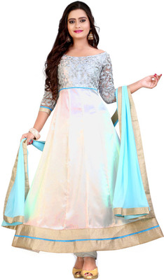 

Indian Wear Online Georgette Embroidered Semi-stitched Salwar Suit Dupatta Material, White