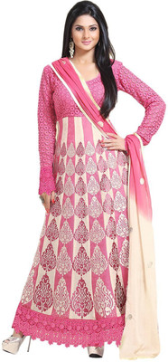 

Jabudi Creation Georgette Embroidered Semi-stitched Salwar Suit Dupatta Material, Pink