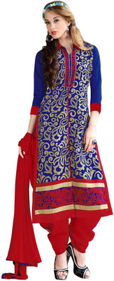 

Jiya Chanderi Self Design, Embroidered Salwar Suit Dupatta Material(Un-stitched), Blue;red