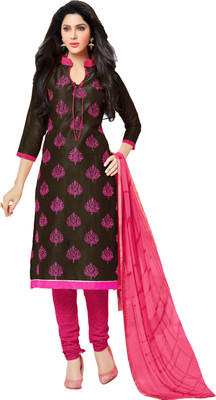 

Jiya Chanderi Self Design, Embroidered Salwar Suit Dupatta Material(Un-stitched), Brown;pink