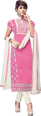 

Jiya Chanderi Self Design, Embroidered Salwar Suit Dupatta Material(Un-stitched), Pink;white
