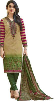 

Party Wear Dresses Cotton Printed Salwar Suit Dupatta Material(Un-stitched), Beige