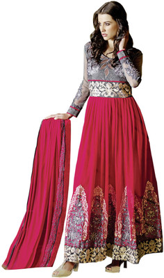 

Jiya Georgette Self Design, Embroidered Salwar Suit Dupatta Material(Un-stitched), Grey;red