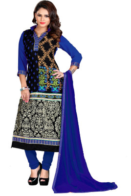 

Khushali Georgette Self Design, Embroidered Salwar Suit Dupatta Material(Un-stitched), Black;blue