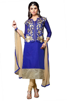 

Parishi Fashion Chanderi Embroidered Salwar Suit Dupatta Material(Un-stitched), Blue