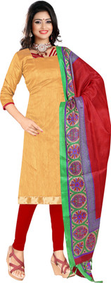

Khushali Silk Self Design Salwar Suit Dupatta Material(Un-stitched), Beige;red