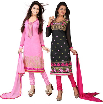 

Khushali Chanderi Self Design, Embroidered Dress/Top Material(Un-stitched), Black;pink