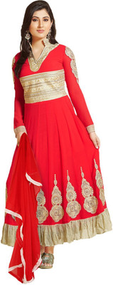 

Jabudi Creation Georgette Embroidered Semi-stitched Salwar Suit Dupatta Material, Red