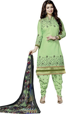 

Sidhi Craft Cotton Embroidered Salwar Suit Dupatta Material(Un-stitched), Pista green