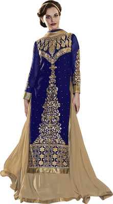 

Khushali Georgette Self Design, Embroidered, Embellished Semi-stitched Lehenga Choli Material, Beige;blue