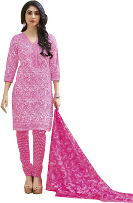 

Party Wear Dresses Cotton Printed Salwar Suit Dupatta Material(Un-stitched), Pink