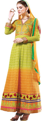 

V And V Shop Georgette Embroidered Semi-stitched Salwar Suit Dupatta Material, Green