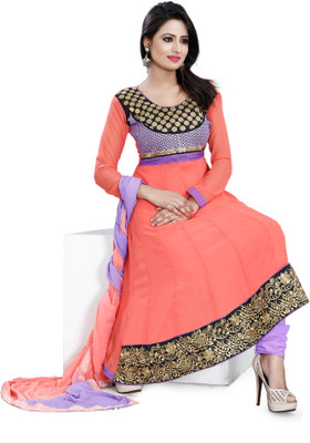 

Shree Vardhman Georgette Embroidered Dress/Top Material(Un-stitched), Orange