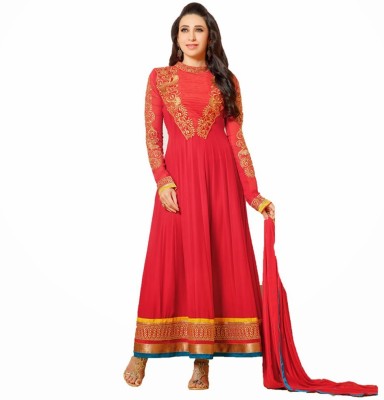 

Javuli Brocade, Art Silk, Organza Embroidered Salwar Suit Dupatta Material(Un-stitched), Red