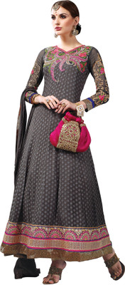 

V And V Shop Net Embroidered Semi-stitched Salwar Suit Dupatta Material, Cream