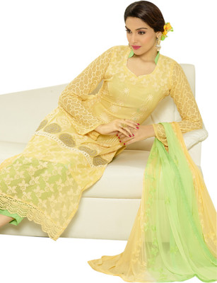 

Vandv Shop Chiffon Embroidered Salwar Suit Dupatta Material(Un-stitched), Green;yellow
