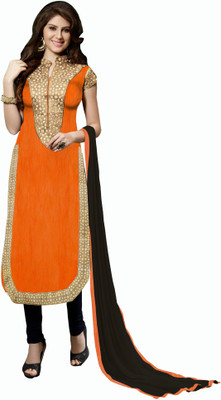 

Jiya Silk Self Design, Embroidered Salwar Suit Dupatta Material(Un-stitched), Black;orange