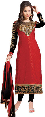 

Party Wear Dresses Georgette Embroidered Semi-stitched Salwar Suit Dupatta Material, Red