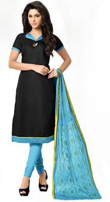 

Jiya Silk Self Design Salwar Suit Dupatta Material(Un-stitched), Black;light blue