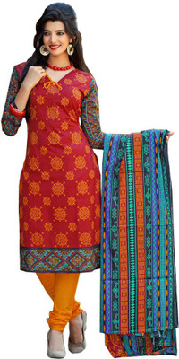 

GoAavaran Cotton Printed Salwar Suit Dupatta Material(Un-stitched), Red yellow multicolor
