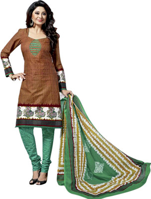 

Drapes Cotton Printed Salwar Suit Dupatta Material(Un-stitched), Brown