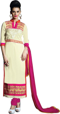 

Sanchey Georgette Self Design Semi-stitched Salwar Suit Dupatta Material, Cream;pink
