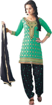

Party Wear Dresses Chanderi Embroidered Semi-stitched Salwar Suit Dupatta Material, Green