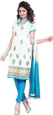 

Jiya Chanderi Self Design, Embroidered Salwar Suit Dupatta Material(Un-stitched), Light blue;white
