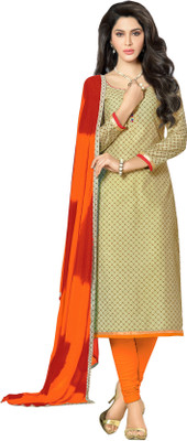 Jiya Chanderi Self Design, Printed Salwar Suit Dupatta Material(Un-stitched), Beige;orange