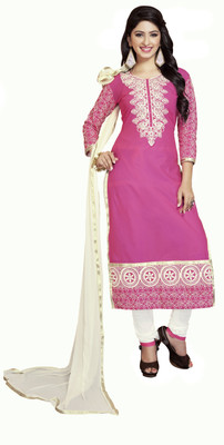 

Jiya Cotton Self Design, Embroidered Salwar Suit Dupatta Material(Un-stitched), Pink;white