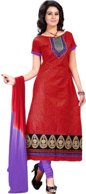 

Trendz Apparels Cotton Embroidered Salwar Suit Dupatta Material(Un-stitched), Red