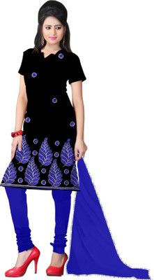 

Indian Wear Online Cotton Embroidered Salwar Suit Dupatta Material(Un-stitched), Black