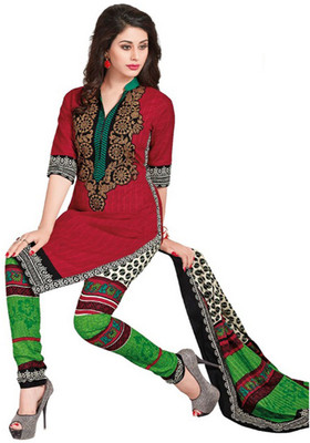 

Javuli Crepe Geometric Print Salwar Suit Dupatta Material(Un-stitched), Red