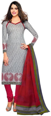

Sharv Cotton Printed Salwar Suit Dupatta Material(Un-stitched), Grey;red