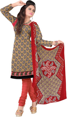 

Jiya Crepe Printed Salwar Suit Dupatta Material(Un-stitched), Beige;multicolor;red