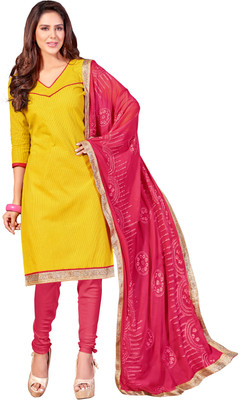 

Jiya Cotton Self Design Salwar Suit Dupatta Material(Un-stitched), Pink;yellow