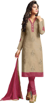 

Jiya Cotton Self Design, Embroidered Salwar Suit Dupatta Material(Un-stitched), Beige;pink
