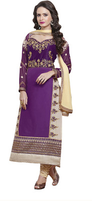 

Jiya Cotton Self Design, Embroidered Salwar Suit Dupatta Material(Un-stitched), Beige;purple