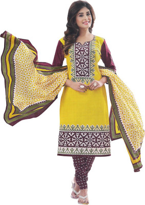 

Party Wear Dresses Cotton Printed Salwar Suit Dupatta Material(Un-stitched), Yellow
